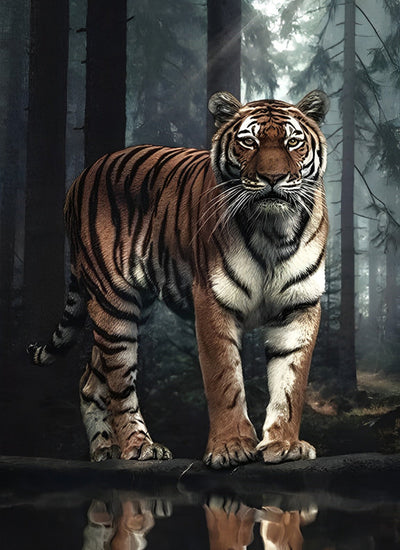 Tigre Blanc à Longues Pattes Broderie Diamant