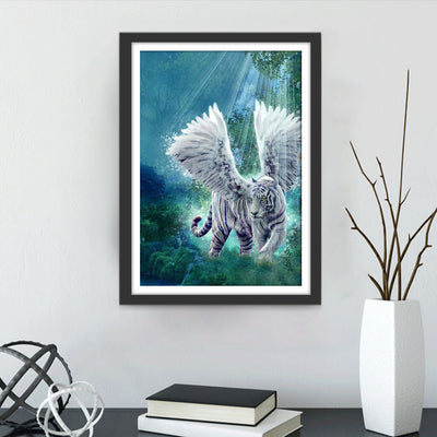 Tigre Blanc avec des Ailes Broderie Diamant