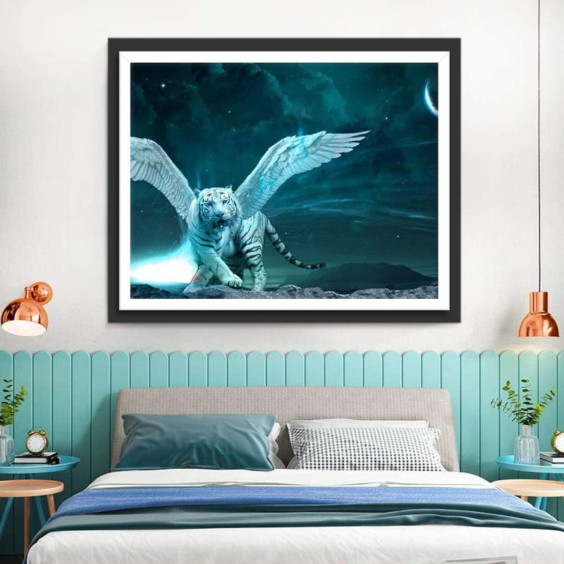 Tigre Blanc avec des Ailes Broderie Diamant