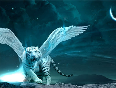Tigre Blanc avec des Ailes Broderie Diamant