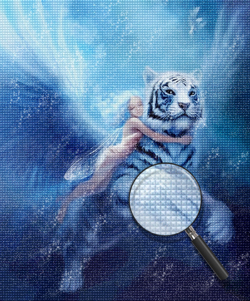 Tigre Blanc avec des Ailes et Fée Broderie Diamant