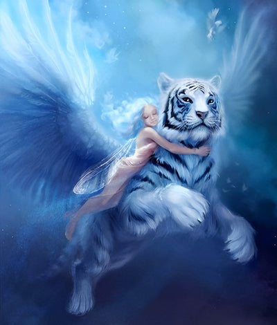Tigre Blanc avec des Ailes et Fée Broderie Diamant