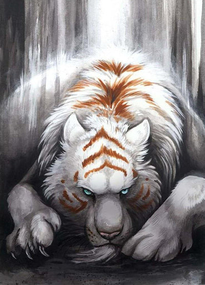 Tigre Blanc avec des Motif Oranges Broderie Diamant