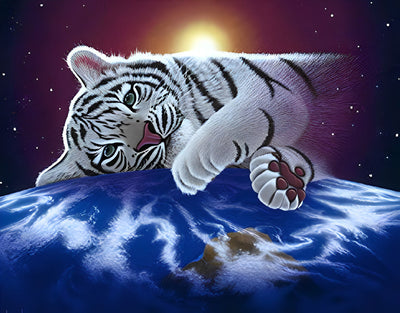 Tigre Blanc Dorant sur la Planète Broderie Diamant