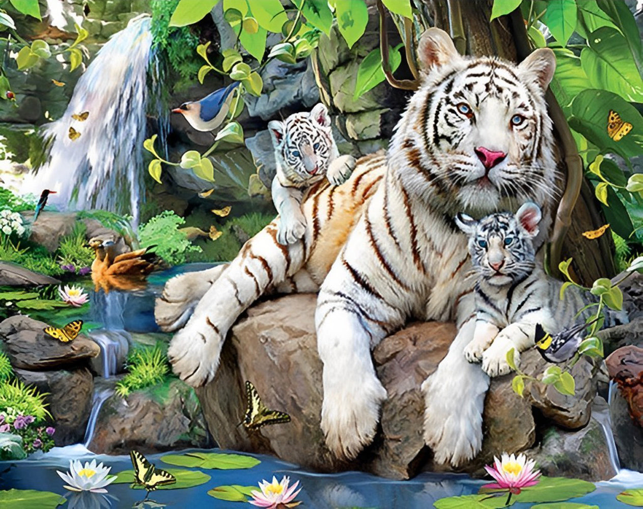 Tigre Blanc et Doré dans les Montagne Broderie Diamant