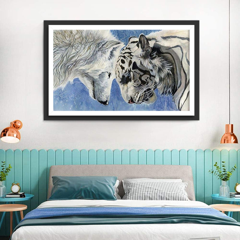 Tigre Blanc et Loup Blanc Broderie Diamant