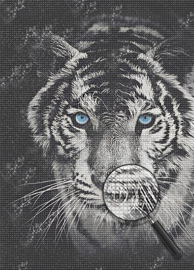 Tigre Blanc et Noir aux Yeux Bleus Broderie Diamant