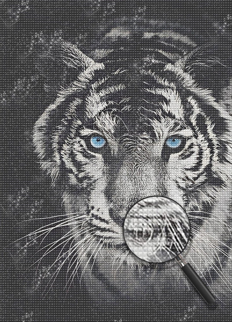 Tigre Blanc et Noir aux Yeux Bleus Broderie Diamant