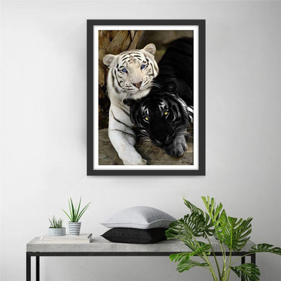 Tigre Blanc et Tigre Noir Broderie Diamant