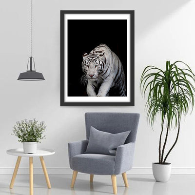 Tigre Blanc Prudent Broderie Diamant