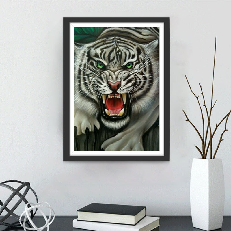 Tigre Blanc Rugissant Broderie Diamant