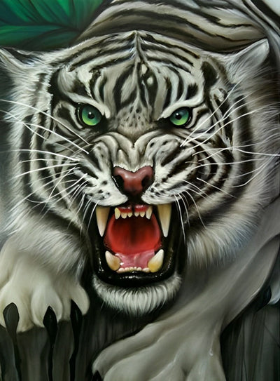 Tigre Blanc Rugissant Broderie Diamant