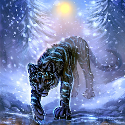 Tigre Bleu Féroce Broderie Diamant