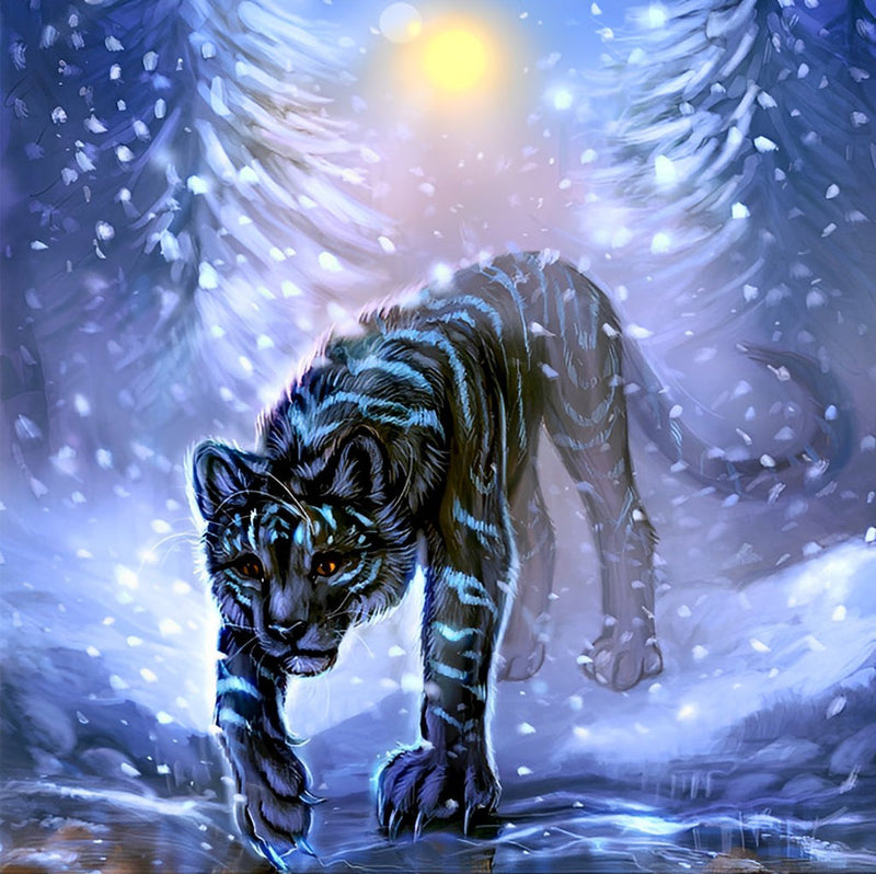 Tigre Bleu Féroce Broderie Diamant