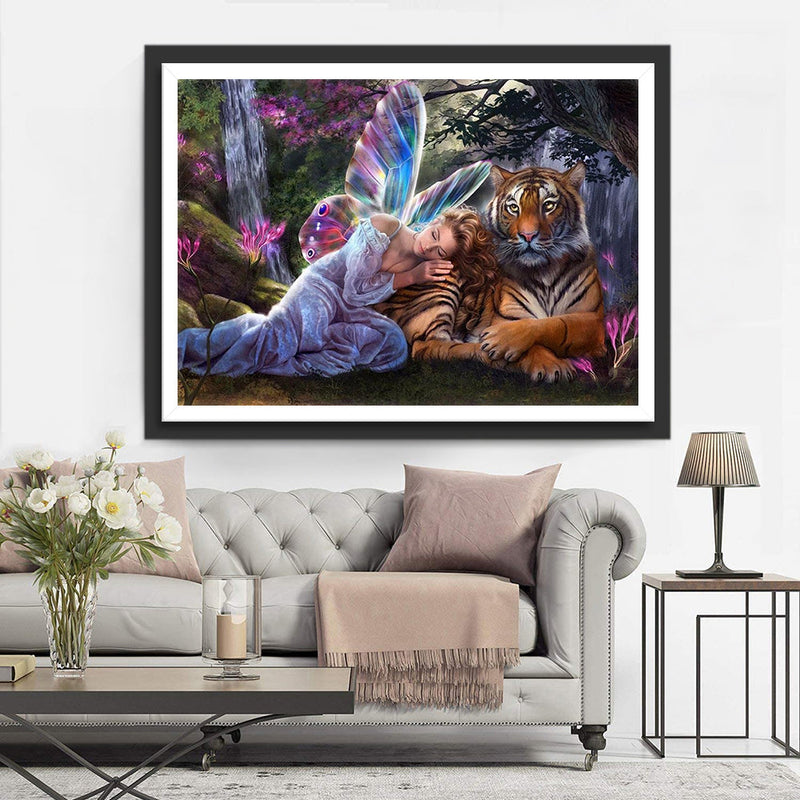 Tigre du Bengale et Belle Fée Broderie Diamant