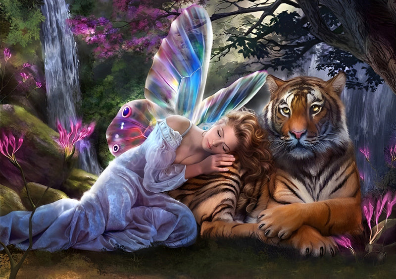 Tigre du Bengale et Belle Fée Broderie Diamant