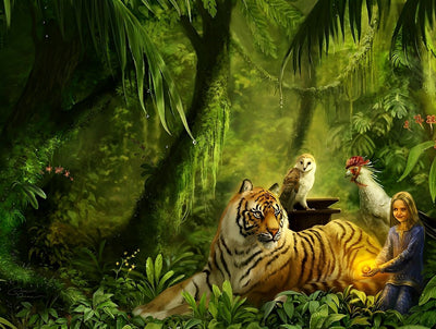 Tigre du Bengale et Petite Fille Broderie Diamant