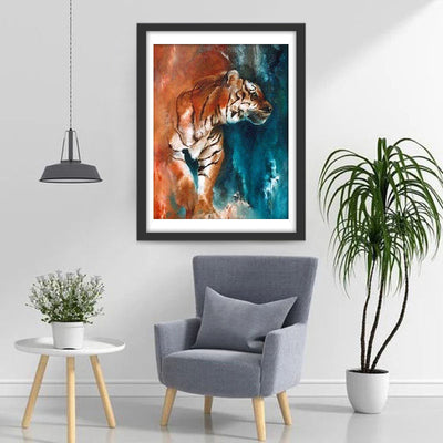 Tigre du Bengale Roux et Bleu Broderie Diamant