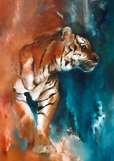 Tigre du Bengale Roux et Bleu Broderie Diamant