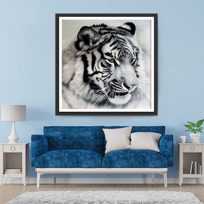 Tigre en Couleur Blanc et Noir Broderie Diamant