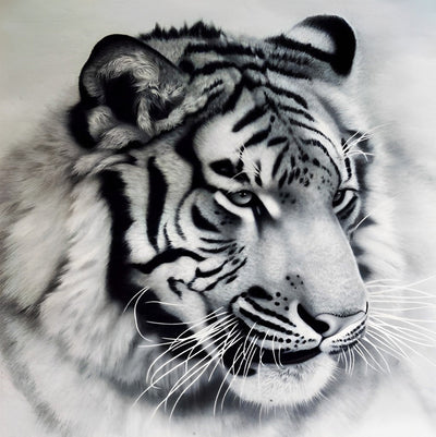 Tigre en Couleur Blanc et Noir Broderie Diamant