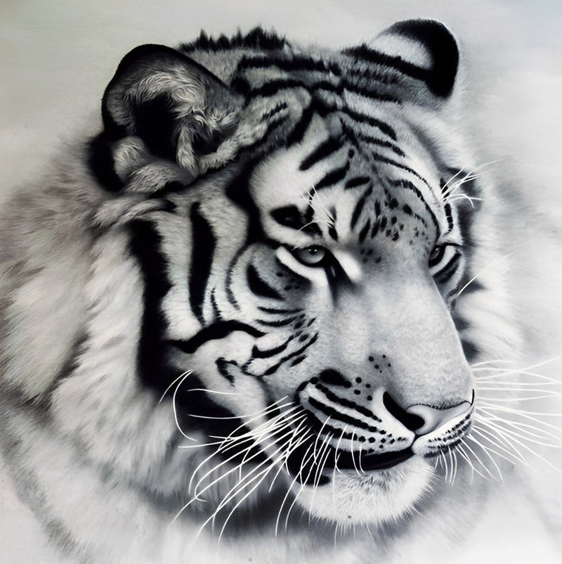 Tigre en Couleur Blanc et Noir Broderie Diamant