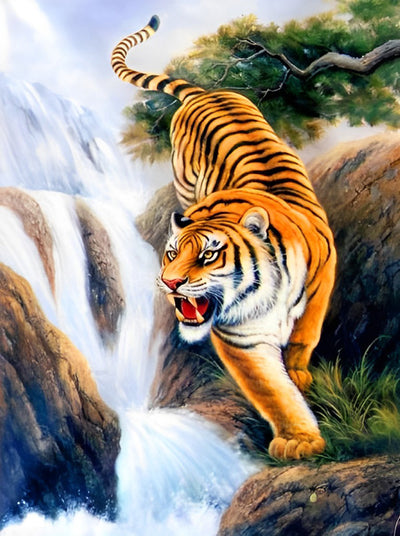 Tigre et Cascade Broderie Diamant