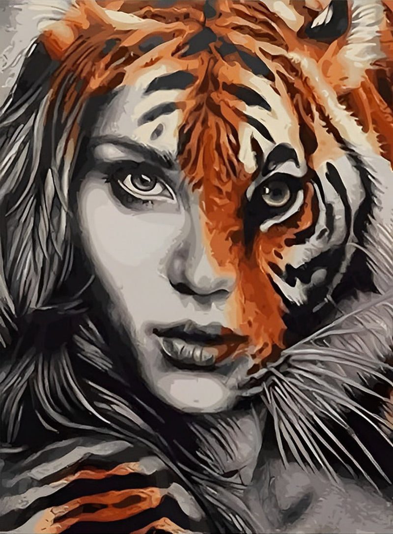 Tigre et Femme Broderie Diamant