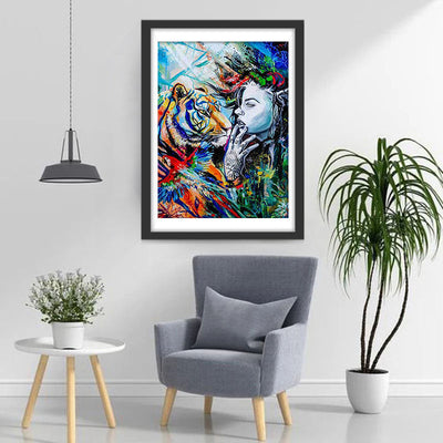 Tigre et Femme Colorés Broderie Diamant