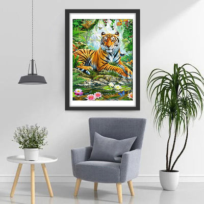 Tigre et Lotus Broderie Diamant