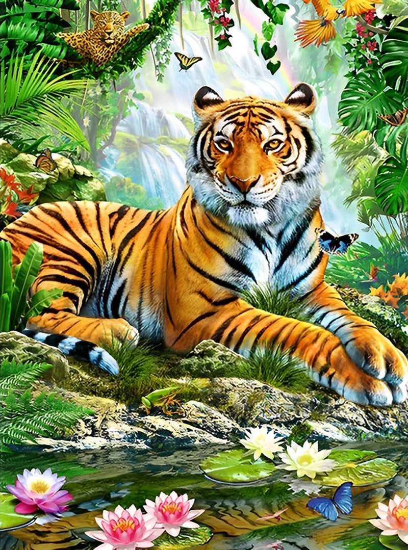 Tigre et Lotus Broderie Diamant