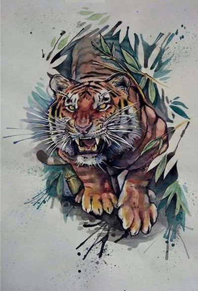 Tigre Féroce et des Feuilles Vertes Broderie Diamant