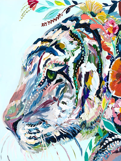 Tigre Multicolore Peint à l'Huile Broderie Diamant