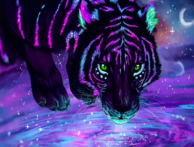 Tigre Noir avec des Motifs Violets Broderie Diamant