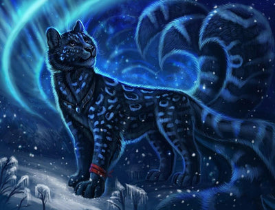 Tigre Noir avec Motifs Bleus Broderie Diamant