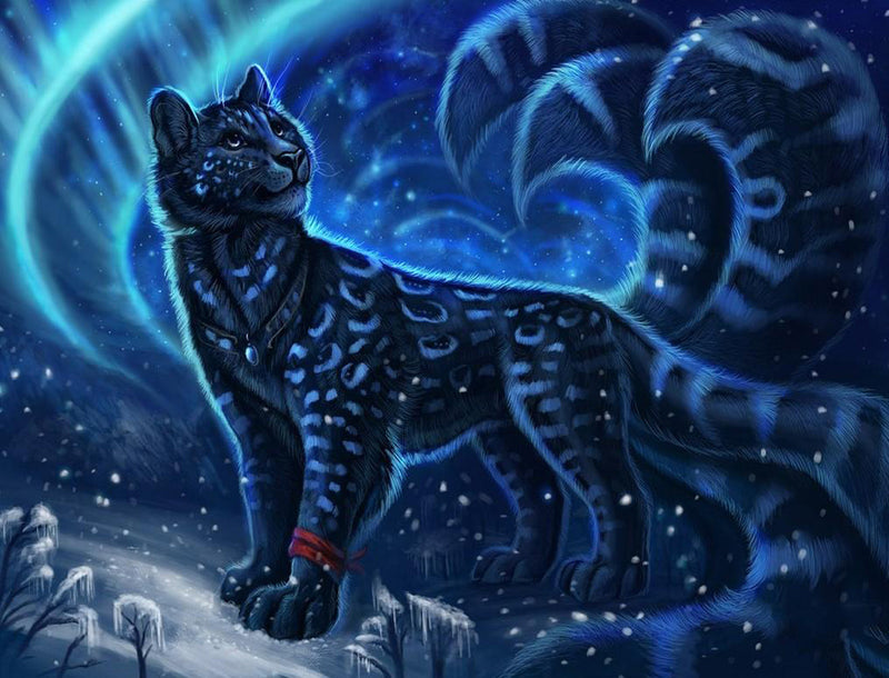 Tigre Noir avec Motifs Bleus Broderie Diamant
