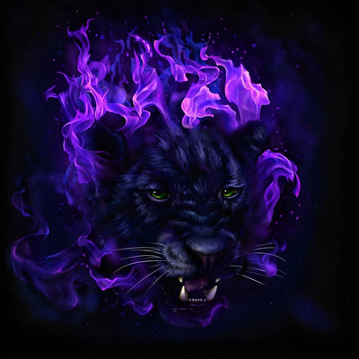 Tigre Noir dans les Flammes Violettes Broderie Diamant