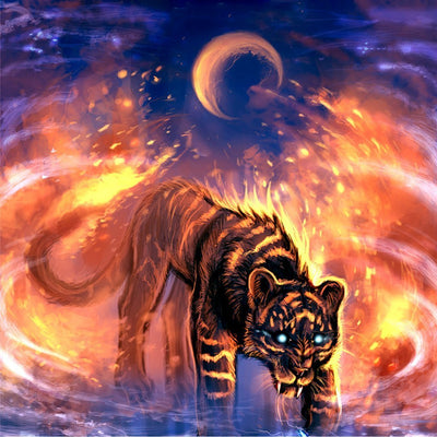 Tigre Rouge Féroce Broderie Diamant