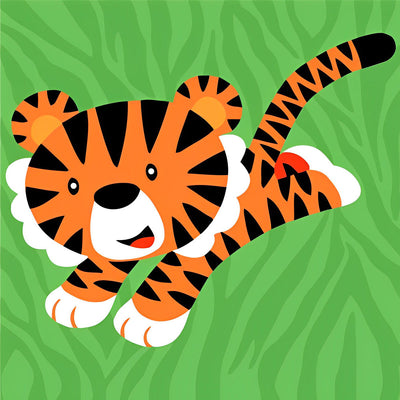 Tigre Roux dans l'Herbe Cartoon Broderie Diamant
