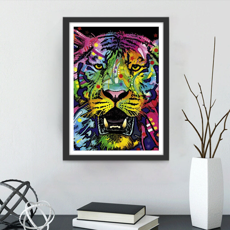 Tigre Rugissant Multicolore Broderie Diamant