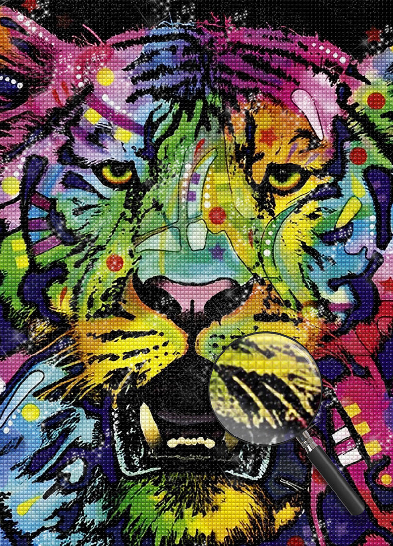 Tigre Rugissant Multicolore Broderie Diamant