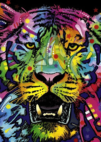 Tigre Rugissant Multicolore Broderie Diamant