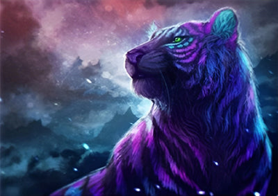 Tigre Violet et Bleu Broderie Diamant