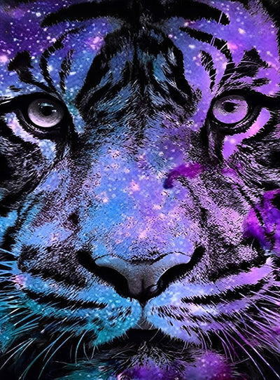 Tigre Violet et Bleu Broderie Diamant