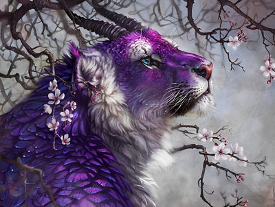 Tigre Violet et des Fleurs de Cerisier Broderie Diamant