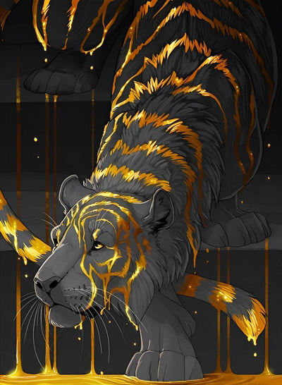 Tigre Voir avec Motifs Dorés Broderie Diamant