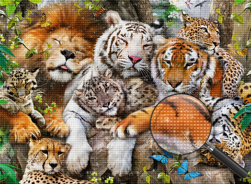 Tigres, Leopards et Lion Broderie Diamant