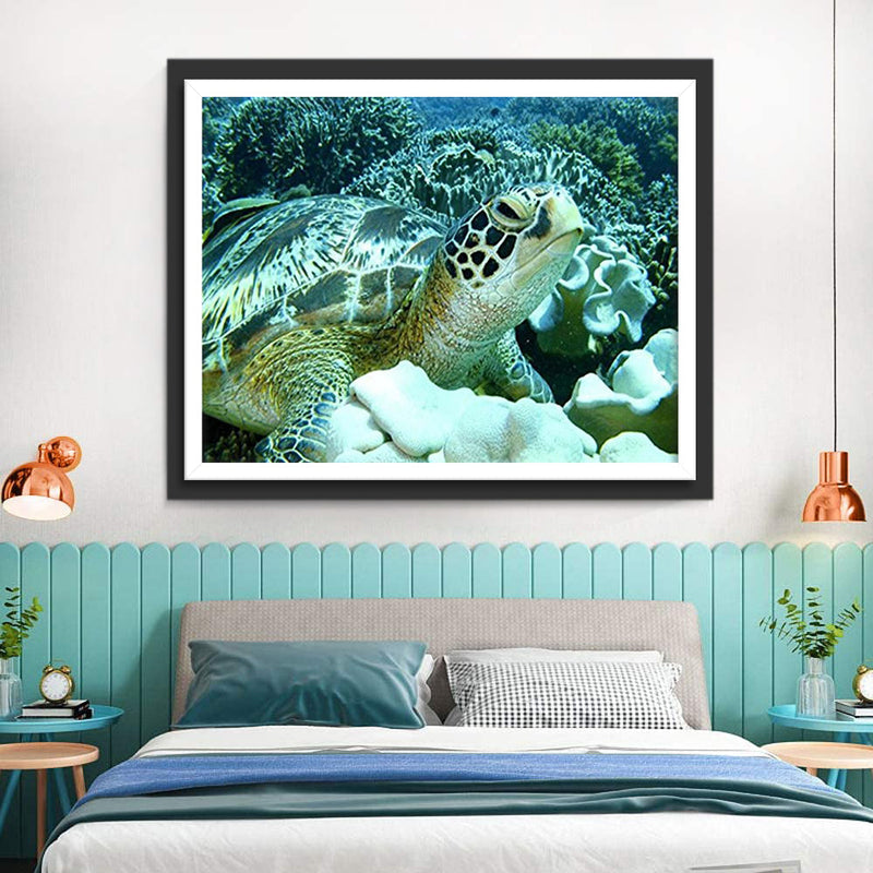 Tortue au Fond de la Mer Broderie Diamant