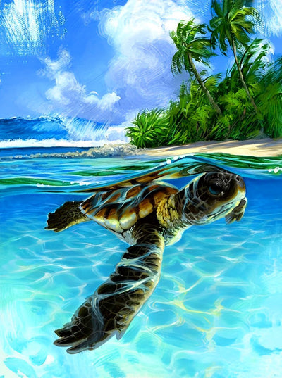 Tortue dans la Mer Broderie Diamant