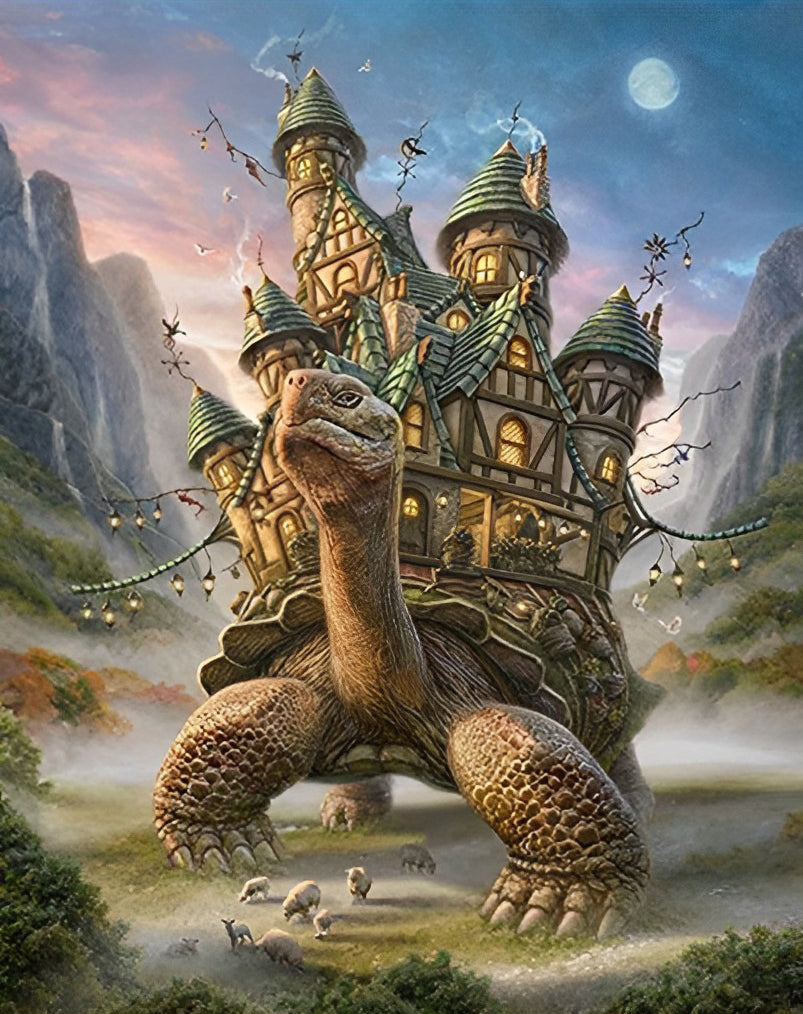 Tortue Enorme et Château Broderie Diamant